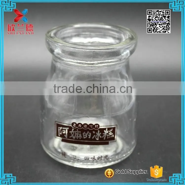 Hot Sale Lovely 100ml round galss pudding jar/milk jar