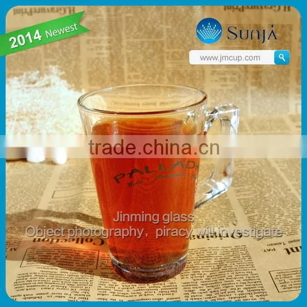 Hot sale custom logo creative color bottom handle glass coffee cup juice glass cup drinking glass cup