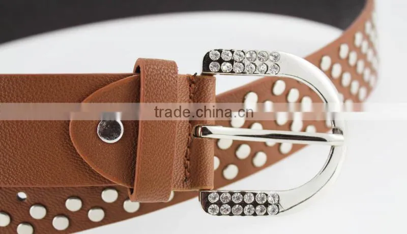 Women FULL flat metal fashion PU beaded belts with shiny rhinestone accessories for jeans