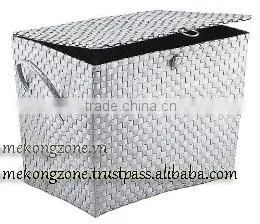 Plastic Woven Straps Storage Basket with Lid