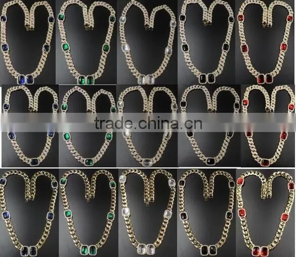 new 3 row hip hop gold crystal necklace