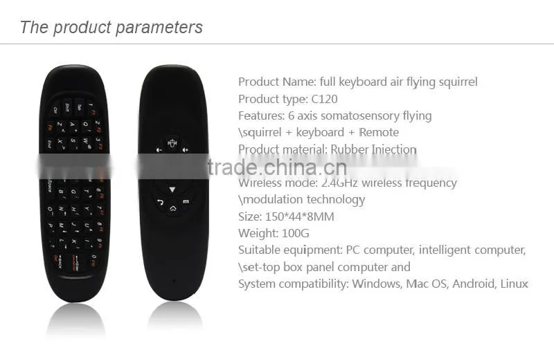 Wireless Mini Bluetooth Keyboard and Flying Air Mouse keyboard 2.4GHz using in PC/TV