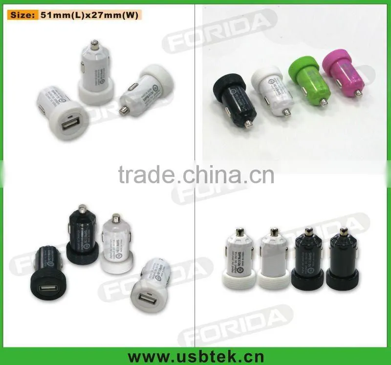 12V 1000mA Mini USB car charger for mobile tellphone iphone, ipad,psp,blackberry