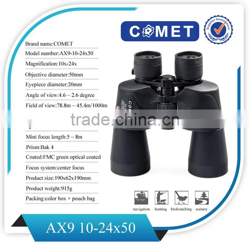 AX9 COMET powerful zoom 10-24x50 adjustable binocular