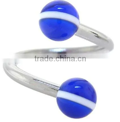 Blue WHITE STRIPED Spiral Twister Belly Ring&body jewelry navel ring&SBR rings