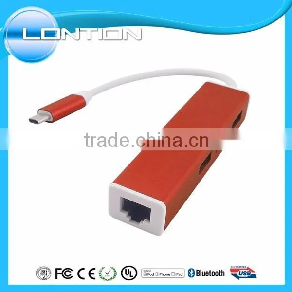 3 Port USB 3.0 Type C HUB With RJ45 Lan Ethernet Adapter