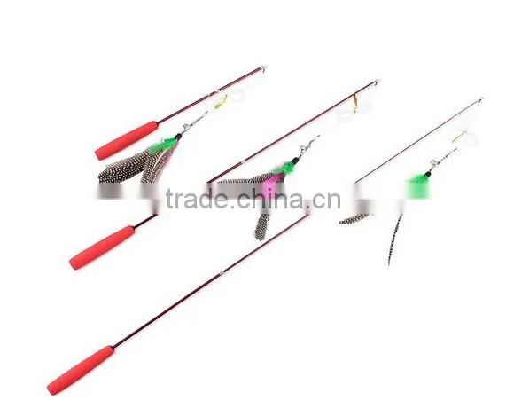 Cat Kitten Pet Teaser Turkey Feather Interactive Stick Toy Wire Chaser Wand