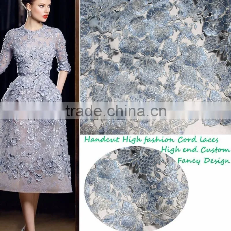 heavy lace fabric Dubai beaded embroidery designs flower lace chemical cord lace fabrics