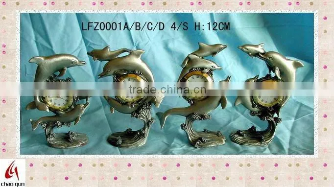 2012 crafts metal pewter table clock with dolphin for decoraton