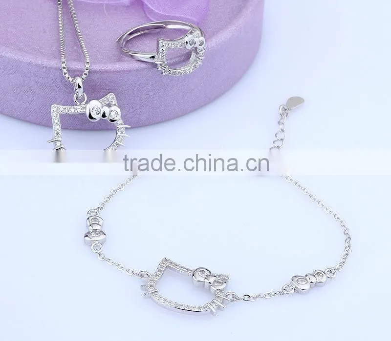 Cute cat shape jewelry for girl 925 sterling silver jewelry set