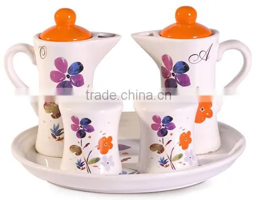Italy romantic ceramic condiment set with tray