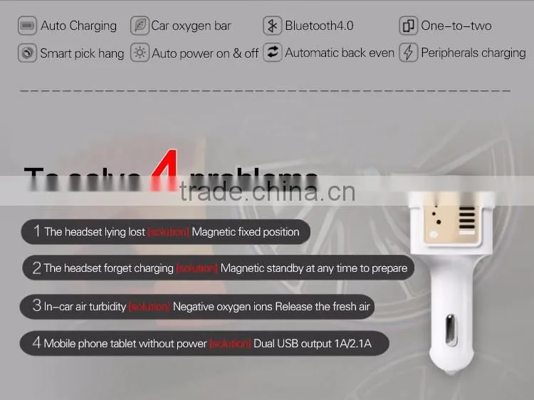New energy car bluetooth with car charging oxygen bar,car charging bluetooth with headset