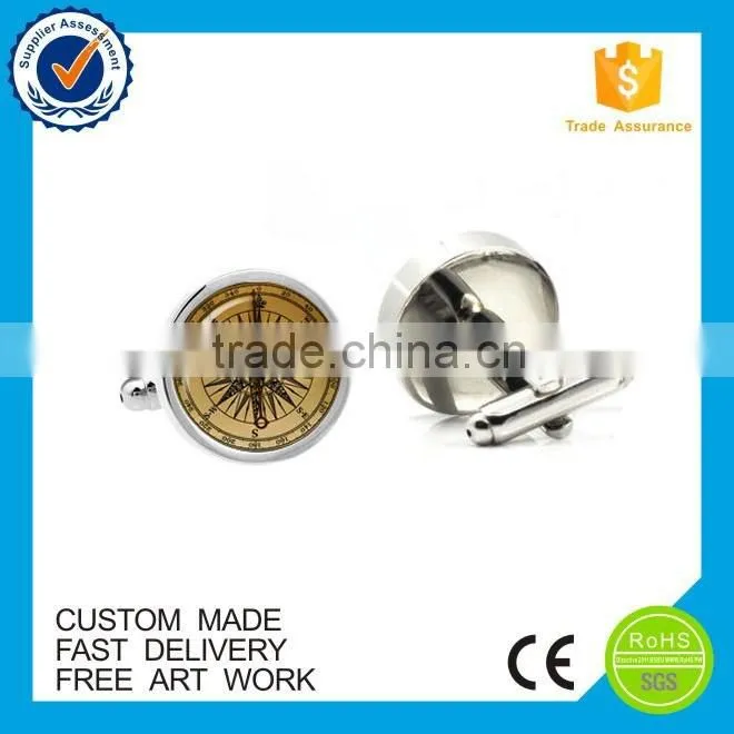 Customized compass logo metal epoxy enamel cufflinks