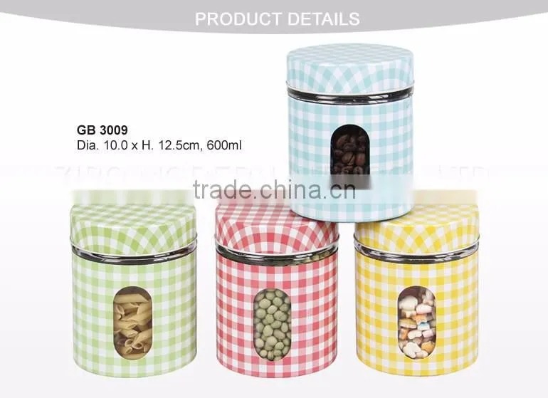 Hot Sale Set 4 Stainless Steel Coating Air Seal Decorative Large Glass Storage Jars