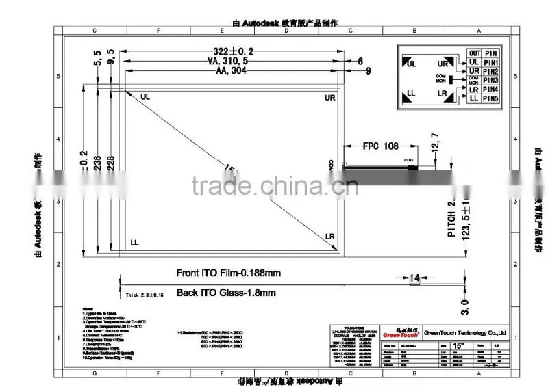 Can customized touch screen 15 inch 5 wire resistive touch screen with USB/RS232 interface