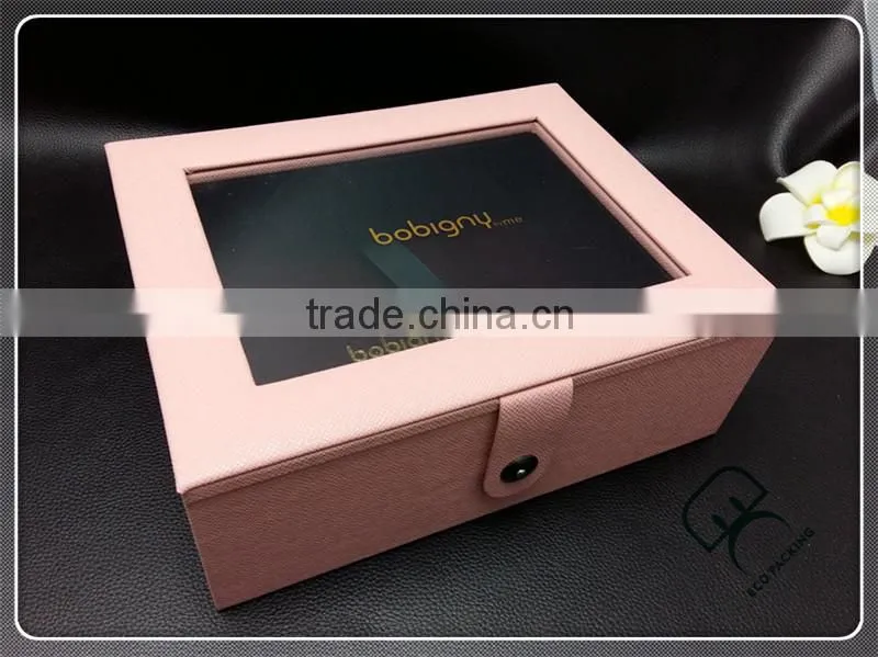 Leather Pink cute big gift wood box with clear window