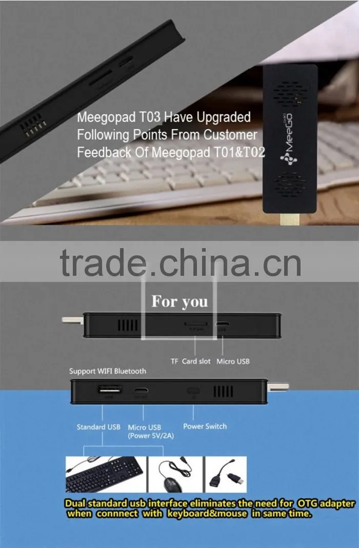 2016 newest mini pc Meegopad T03 Win10 and Android 4.4Dual OS Mini PC 2GB / 32GB Intel Quad Core TV