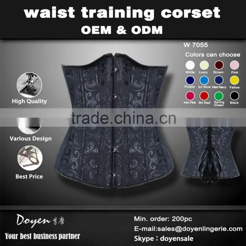 multiple color brocade fabric your own brand underwear steel boning underbust corset waist training