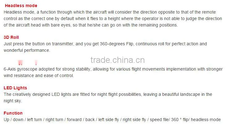 Four-axis aircraft with LED light 2.4G remote control 3D rolling a key return kids toys Drone