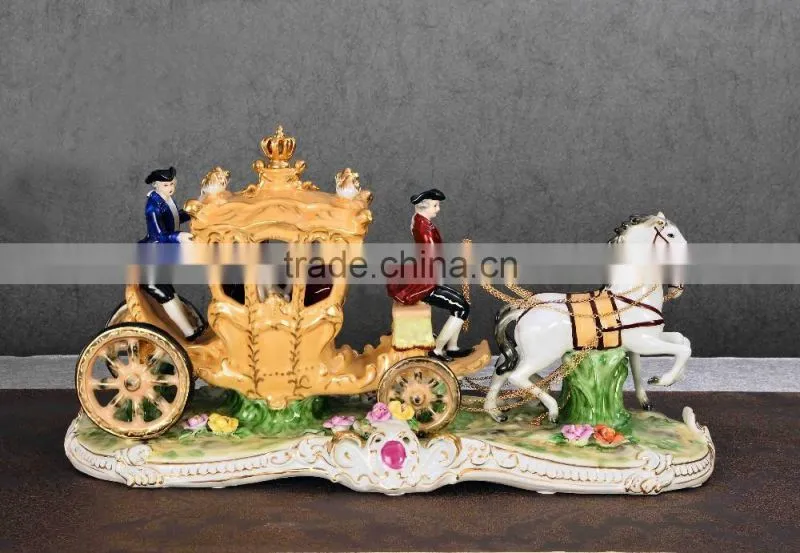 Horse-drawn cart design hand painted porcelain figurine