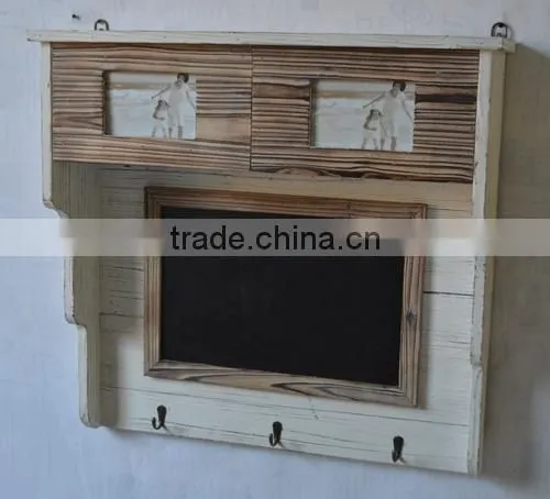 Shabby chic wooden wall shelf multifunction with frames and hooks