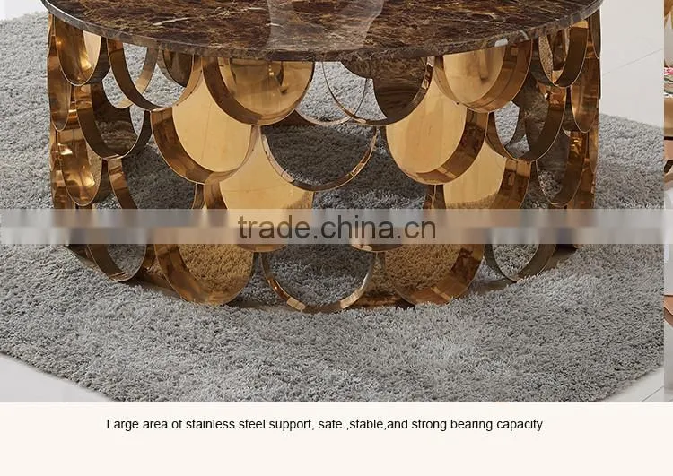 C396 Living Room Rose Gold Furniture Marble Top Coffee Table
