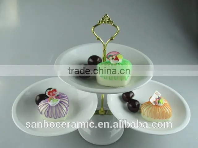 Iron two tier white stand for cake, wedding cake stand in dishes & plates, OEM service