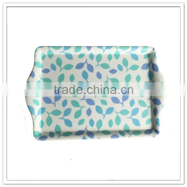 100% melamine fresh mosaic printing non-slip stackable handle plastic catering food trays