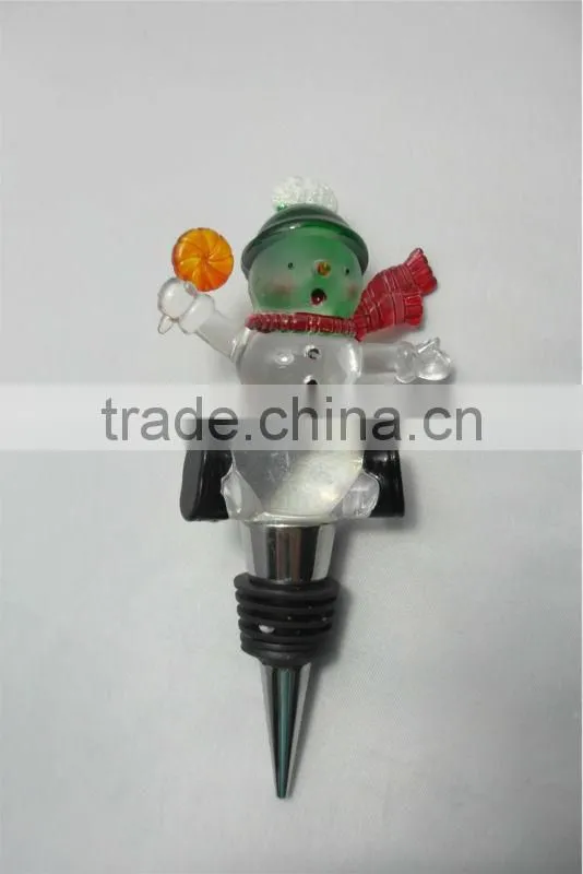 Snowman LED plastic silicone rhinestone christmas wine bottle stopper