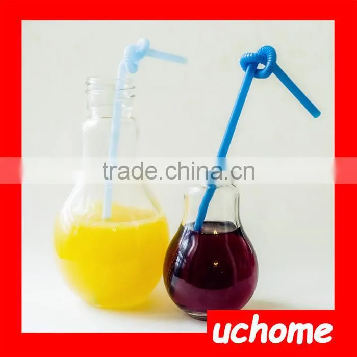 UCHOME 100 ml Light Bulb Drinking Jar Cocktail Plastic Bottle with Lid Straw