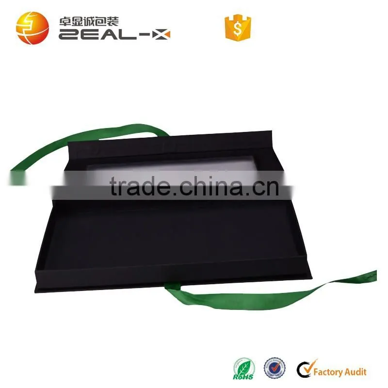 cardboard matte black box for hair extensions with ribbon