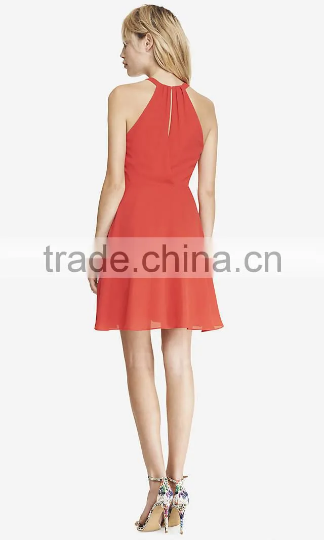 Women Black Fit and Flare Double Layers Sexy Halter Chiffon Dress