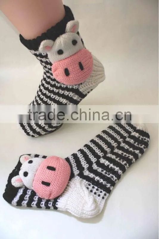 Knitted happy non slip animal head socks
