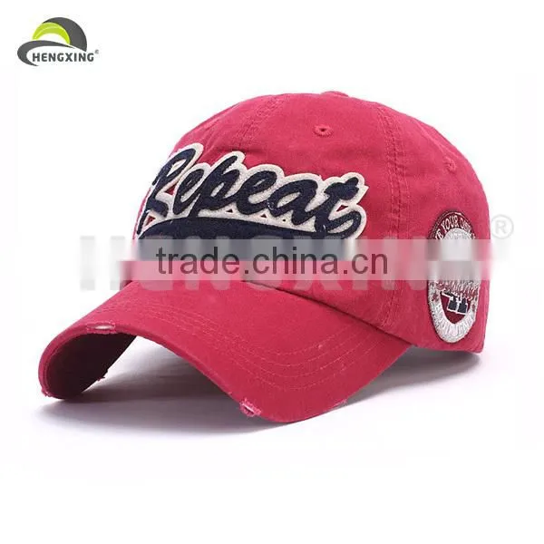 100% Cotton Applique Baseball Cap With Flat Embroidery