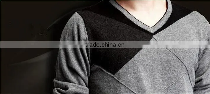 2014 new fashion design mens leisure style knit sweater ,v-neck splicing knit colors slim-fitting sweaters