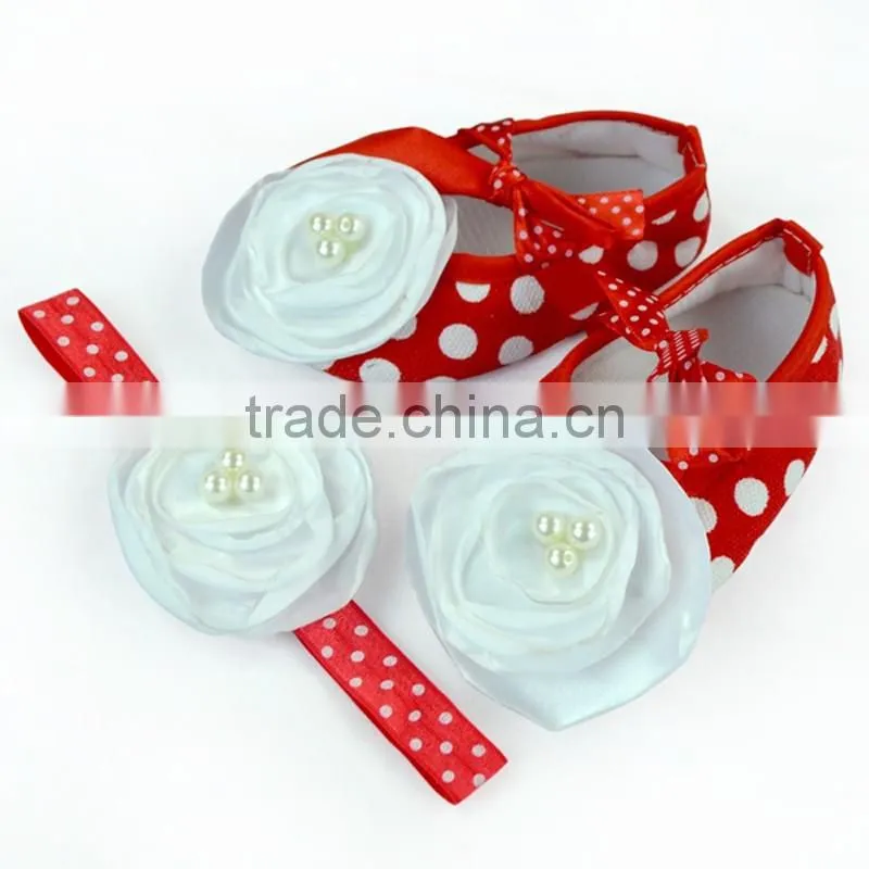 Fancy Polka Dot Floral Newborn Crib Shoes Baby Shoes Matching Headband