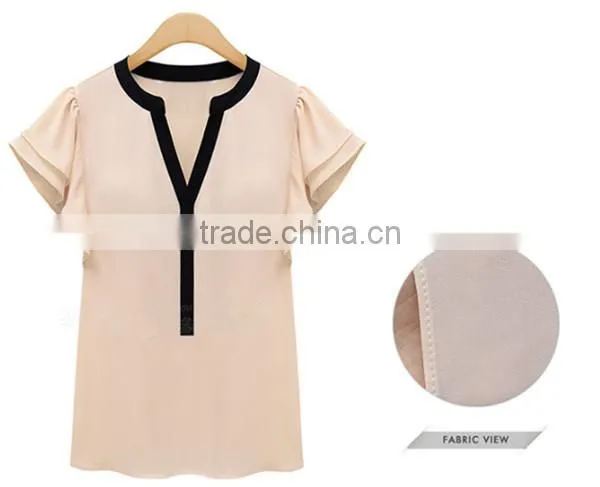 Apricot Pink and white comfortable and breathable t shirt wholesale short sleeve t shirt ladies blouse