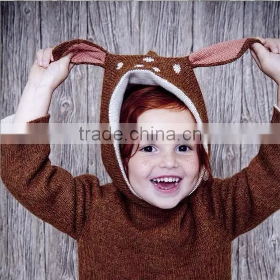 Deer Ear Baby Sweater Zipper Cardigan With A Hood Children Sweater