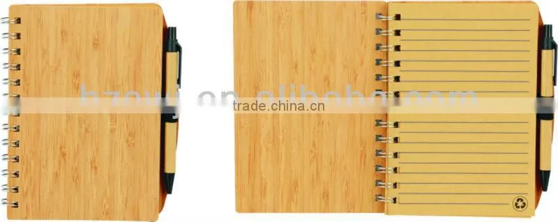 Wooden cover spiral notebook 70grams 70sheets 9*14cm with elasticity with recycle paper pen