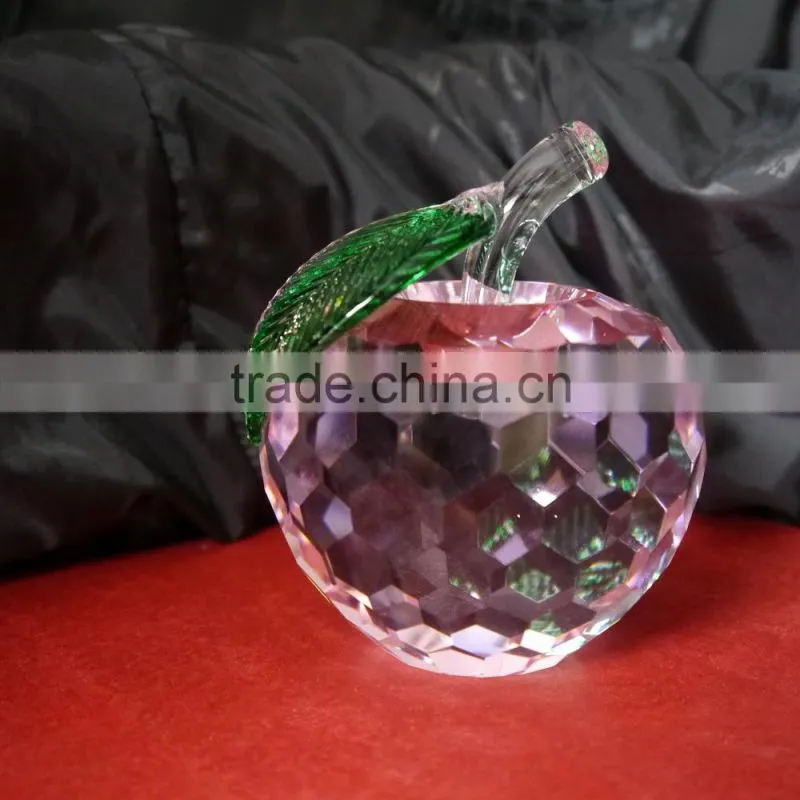 Cheap Crystal Apple With Green Leaf,Clear Crystal Apple for Wedding Souvenir or Gift