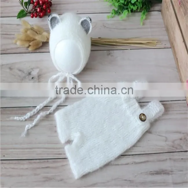 Newborn knit bonnet crochet mohair bonnet ruffle mohair hat knit bear hat baby photography props