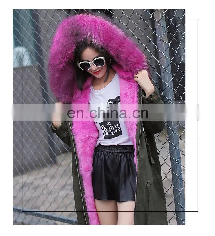 Winter Warm Fashion Real Sheep Fur Army Parka Custom Hooded Fur Women Parka