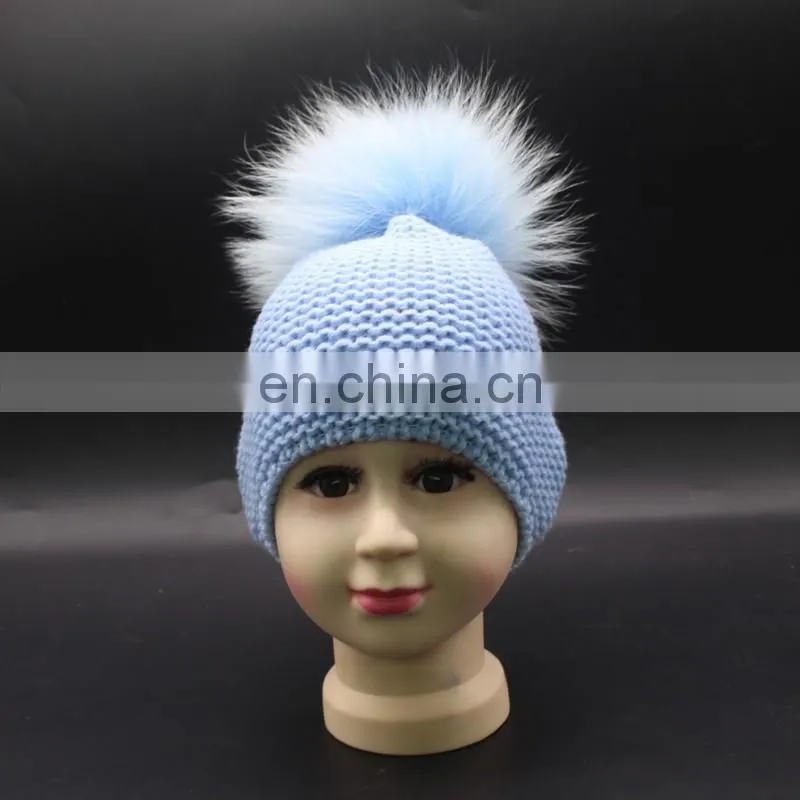 Womens Girls Real Large Raccoon Fur Pom Pom Winter Beanie Hats
