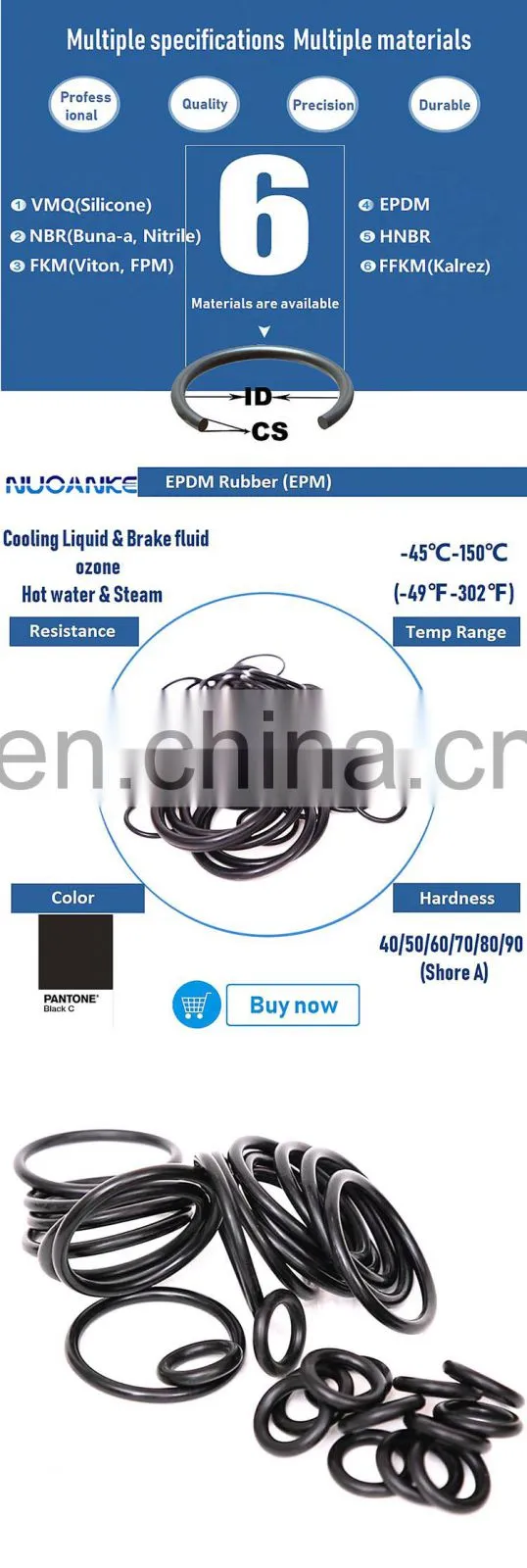 Resistant To UV Dilute Acids Ketones Alkalis O-Ring EPDM Rubber Seal O Ring For Sale