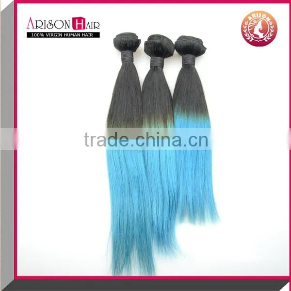 high quality new style double drawn blue two tone hair extension ombre hair extension