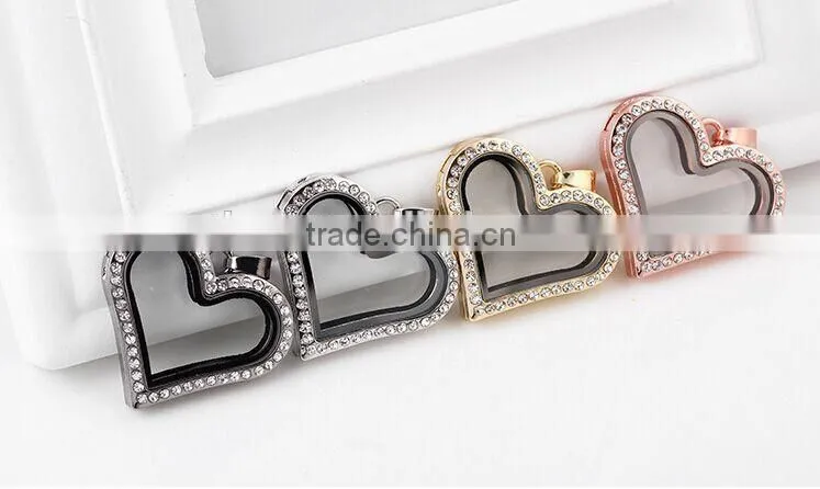 Smooth heart various locket yiwu jewelry manufacturer fashion jewelry with full crystal rhinestone