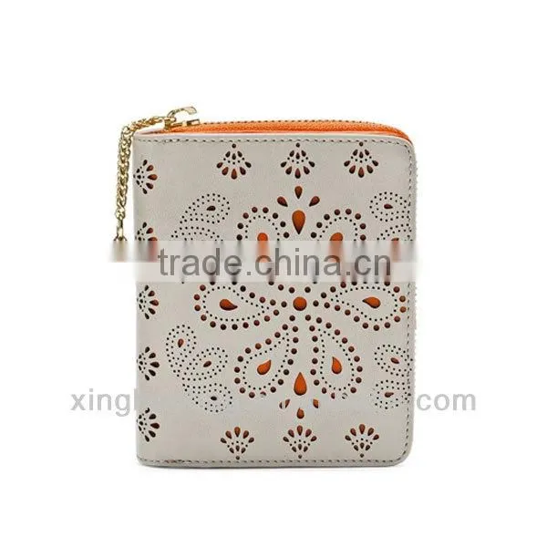 Cute Hollow flower leather wallet for girls china promotion
