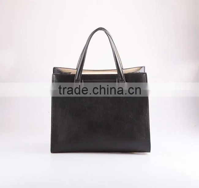 3773 Reversible Trendy Simple Style PU Material Black Big Size Shopping Bag