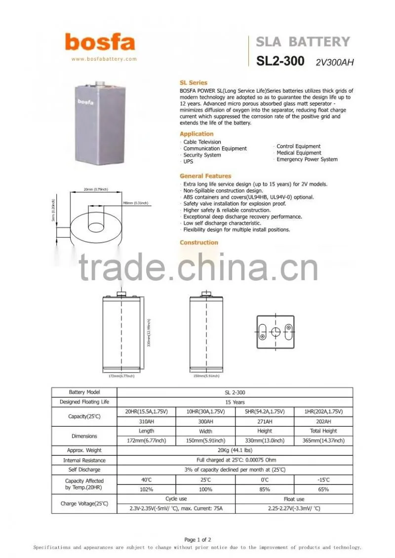 vrla battery 2v300ah ups battery waterproof solar battery box