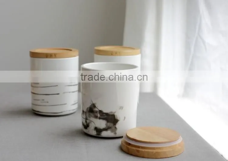 household ceramic cannister with wooden lid